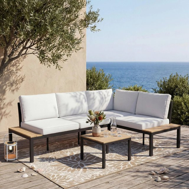 Bessagi Garden Loungegarnitur Arianna in Weiß mit Outdoorstoff, Metallgestell und Abdeckung - Bild 1