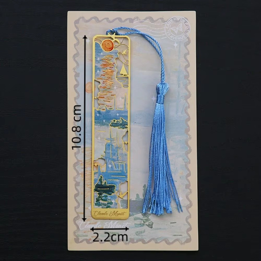 Exquisites rechteckiges Metall-Lesezeichen im Ölgemälde-Stil mit Landschafts- und Blumenmotiven - Bild 3