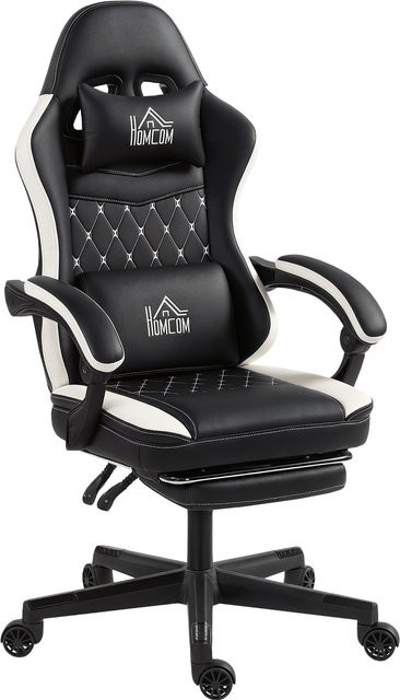 HOMCOM Gaming Stuhl in Grün mit Diamantgenähtem Muster aus Kunstleder, Ergonomischer Gamer Sessel mit Lendenwirbelstütze, Kopfkissen, Fußstütze und Liegefunktion - Bild 1
