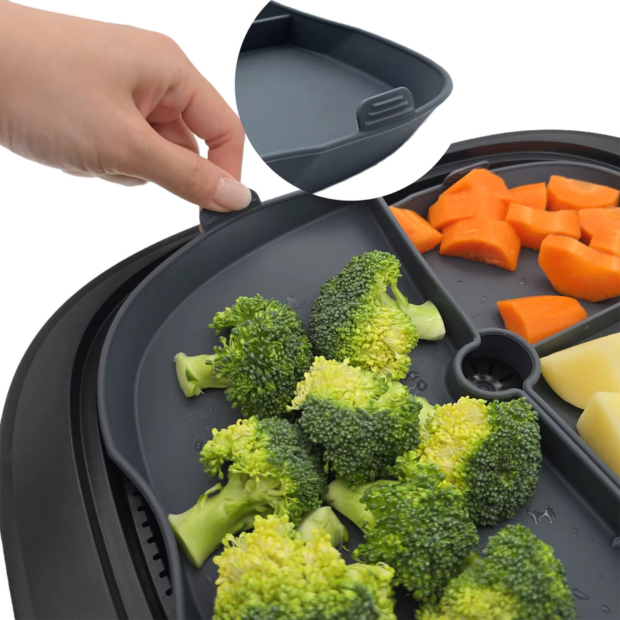 Silikon-Dampftablett für Thermomix TM7 von Vorwerk, 3-in-1-Einsatz mit mehreren Fächern, grau, antihaftbeschichtet - Bild 2