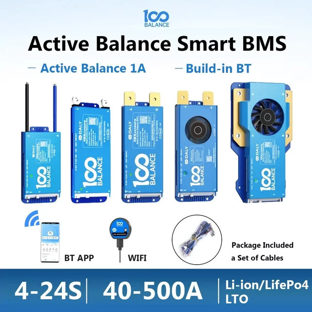 Daly Smart BMS 100Balance Active Balance Batteriemanagementsystem mit Bluetooth, UART und CAN für Li-Ion, LiFePo4 und LTO, Blau - Bild 1