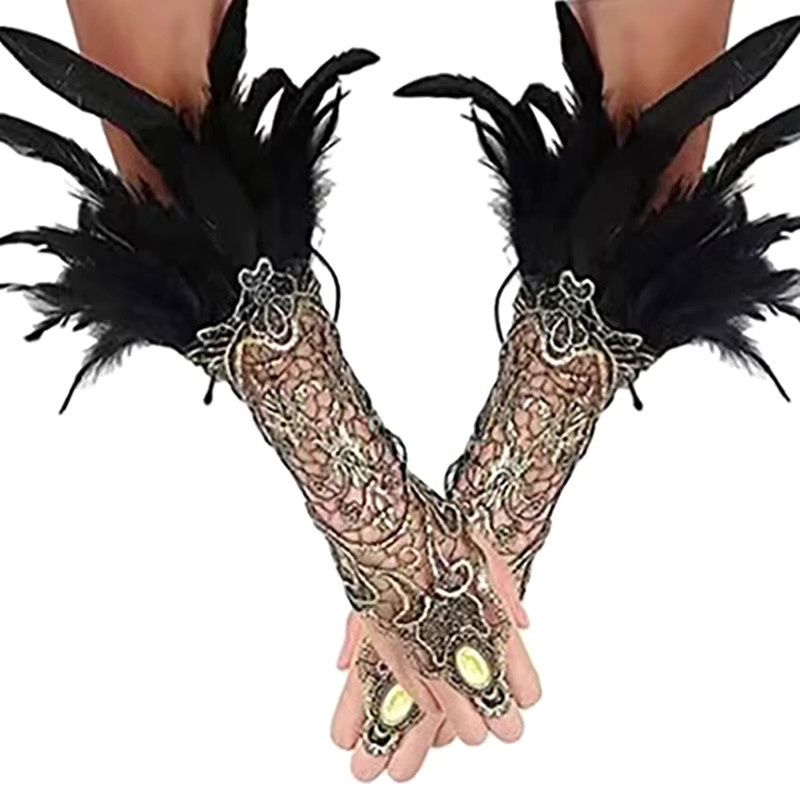 Fingerlose Handschuhe Spitze, Gold, Damen - Bild 2