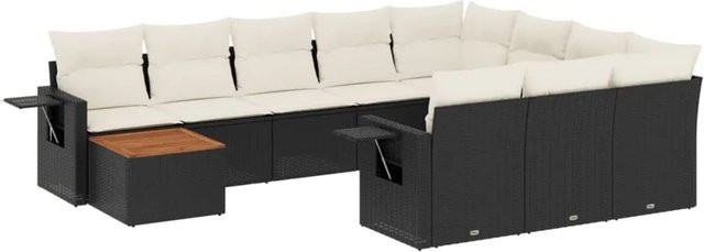 vidaXL 11-teilige Garten-Sofagarnitur aus Poly-Rattan und Akazienholz in Schwarz-Creme mit Kissen - Bild 1