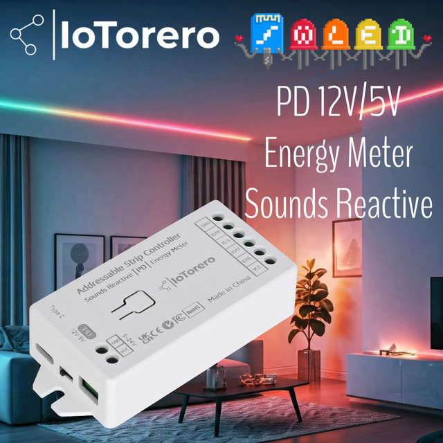 IoTorero WLED Typ-C PD Energiemessgerät mit WiFi für adressierbare RGBIC LED Streifencontroller WS2811 WS2812B WS2814 WS2815 in Weiß - Bild 1