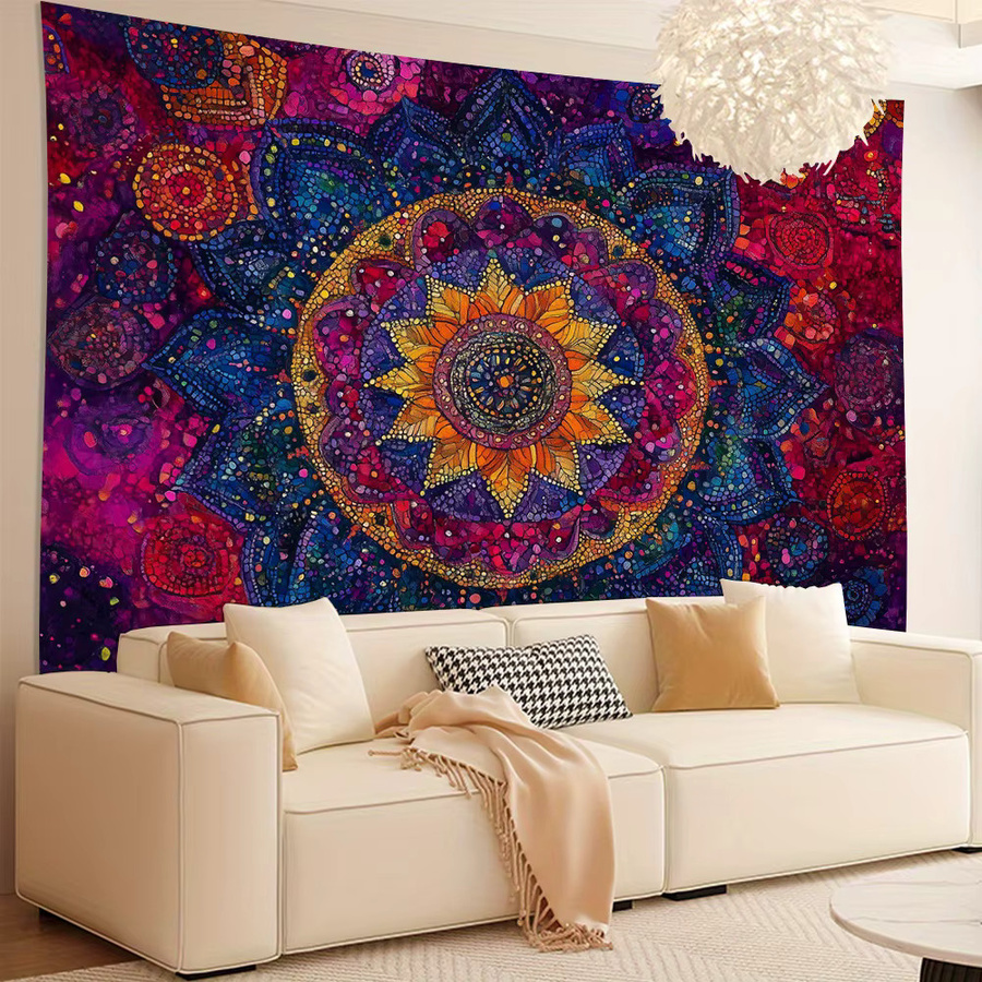 VIKAMA Mandala Wandteppich mit Sonnenblumen-Design in Multicolor, dekorative Wanddekoration für Wohnzimmer, Schlafzimmer oder Yoga, Breite: 90 cm, Höhe: 60 cm - Bild 2