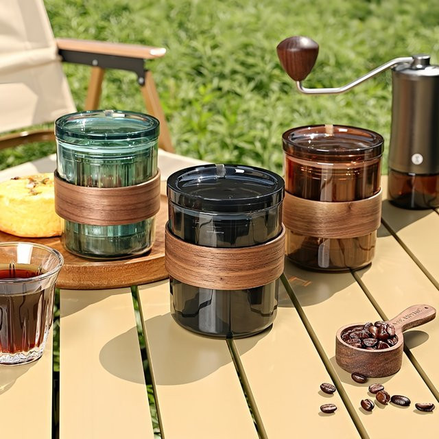 WUWANLI 3-in-1 Kaffeeset für unterwegs, handgefertigtes Reise-Kaffeegeschirr aus Glas in Grün oder Schwarz - Bild 1