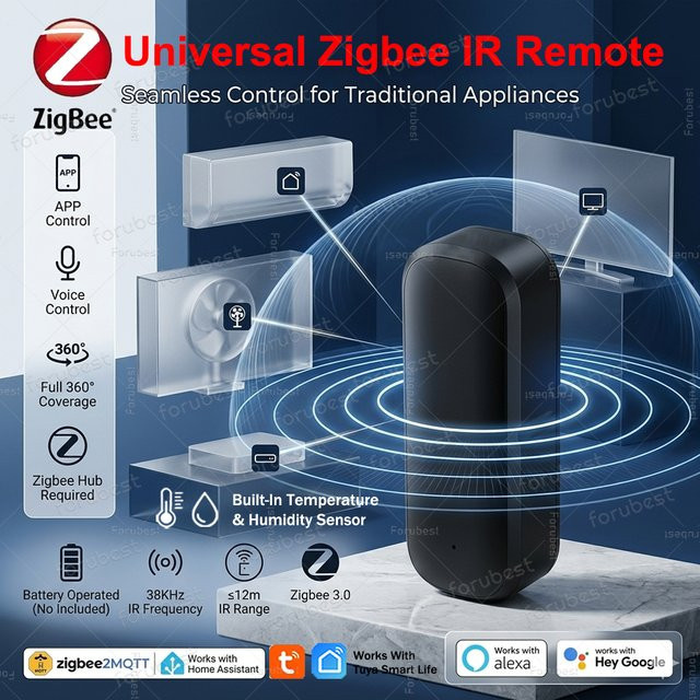 Arteco Zigbee IR-Fernbedienung und Feuchtigkeits- sowie Temperatursensor in Schwarz für Tuya Smart Life, Zigbee2MQTT und Alexa Voice Control - Bild 1