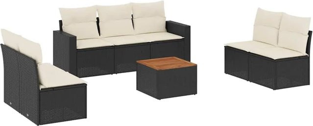 vidaXL 8-teilige Garten-Sofagarnitur aus Poly-Rattan und Akazienholz in Schwarz-Creme mit Kissen - Bild 1