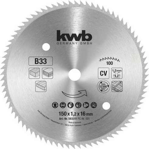 Kwb Kreissägeblatt für Holz, Farbe: Silber, Durchmesser: 150 mm, Bohrung: 16 mm - Bild 1