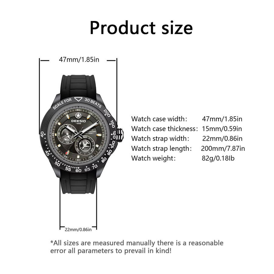 Deesio Armbanduhr Automatik, Edelstahl, Saphirglas, Schwarz, Herren - Bild 6