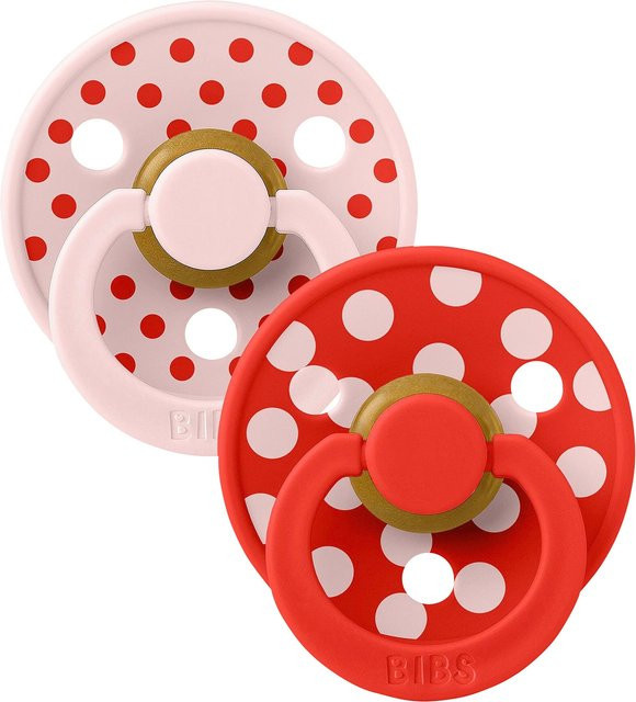 BIBS 2er-Pack Schnuller Polka Collection aus Latex in Cherry, Pink und Rot für 0-6 Monate - Bild 1