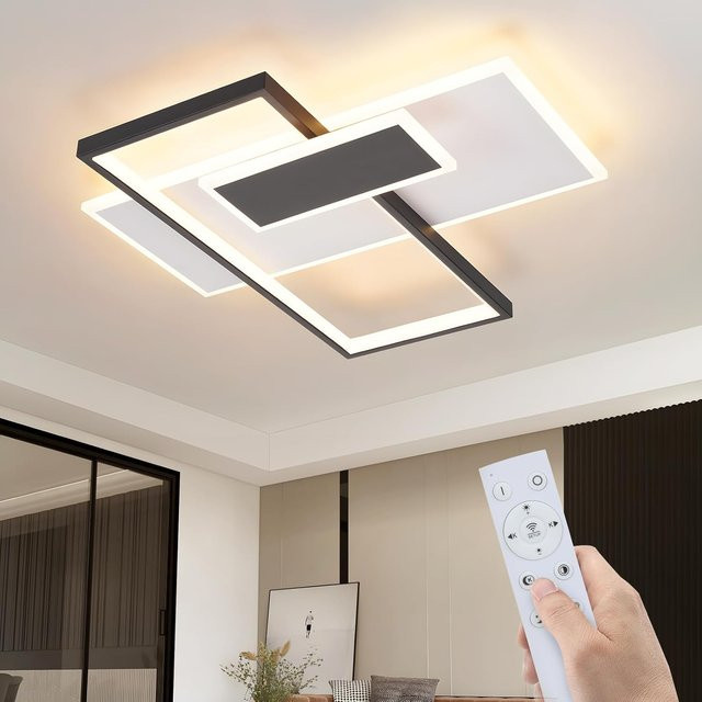 Moderne LED Deckenlampe von Nettlife in Schwarz und Weiß, dimmbar mit Fernbedienung, 58W, geometrisches Design aus Acryl für Wohnzimmer, Schlafzimmer, Küche oder Büro - Bild 1