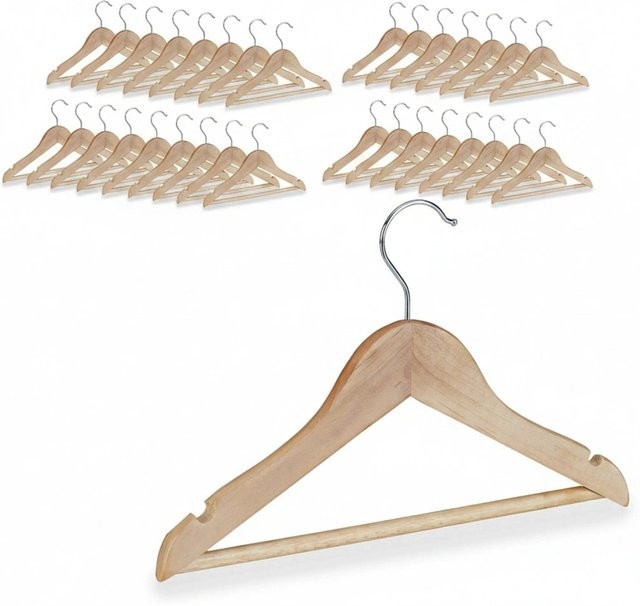 Relaxdays Kinder Kleiderbügel aus Holz in Natur mit Hosensteg und drehbarem Haken, 20er Set, B/T/H: 19,5 x 30,5 x 1 cm - Bild 1