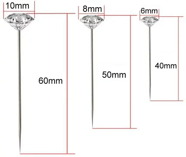 50 Stück DIY Nähstecknadeln mit transparenten Diamant-Applikationen aus Legierung und Kunststoff in einer Box - Bild 1