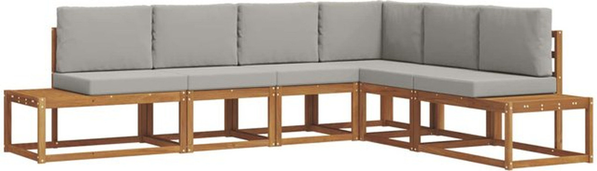 Modernes Outdoor-Sofagarnitur Set aus Massivholz mit Kissen, 6-teilig, vidaXL, Natur und Grau, B/T/H: 213,5 x 73 x 213,5 cm - Bild 1