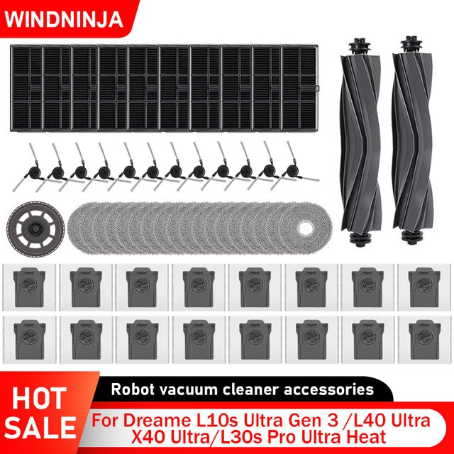 Dreame Ersatzteil-Set für L40 Ultra L10s Ultra Gen 3 X40 Ultra L30s Pro Ultra Heat in Schwarz aus Kunststoff mit Staubbeuteln Hauptbürsten Seitenbürsten Wischtüchern und Filtern - Bild 1