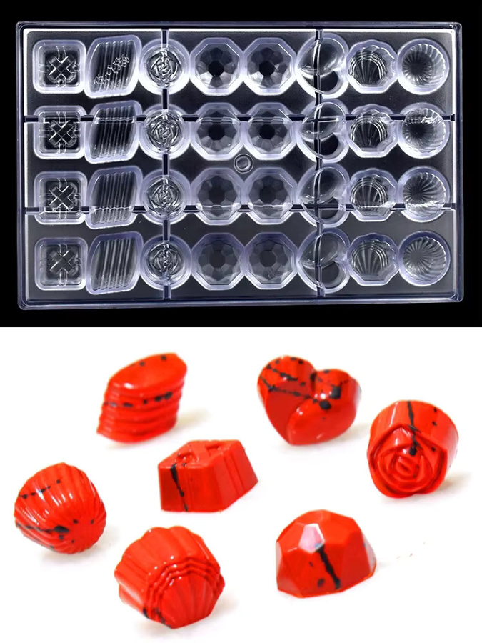 ALICAKE Polycarbonat Schokoladenform mit 7 Formen in Diamant- und Herz-Mustern, transparent - Bild 5