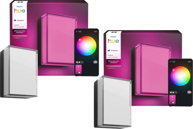 Philips Hue Scenova LED Wand- und Deckenleuchte für Außenbereich im Doppelpack, Weiß, Up-Down Lichteffekt - Bild 1