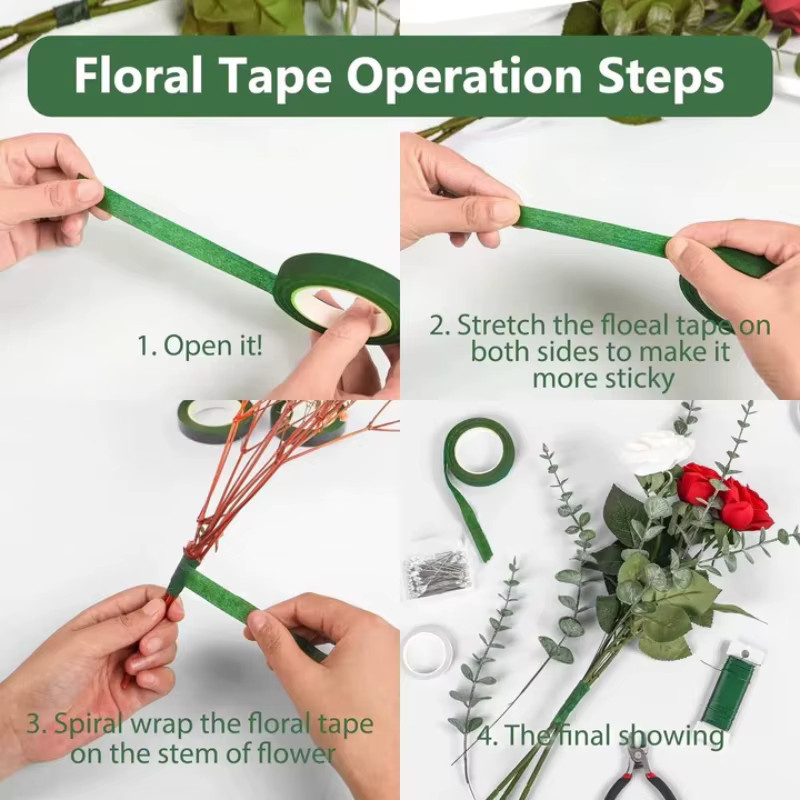 Floriculture DIY-Blumendekoration Set mit selbstklebendem Blumenstrauß, Papierbändern und Geschenkband in Grün für Hochzeiten und Partys - Bild 6