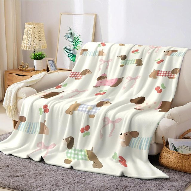 JMG Household Supplies Flanelldecke mit Dackel-Aufdruck, weiß, B/B: 180 x 230 cm - Bild 1