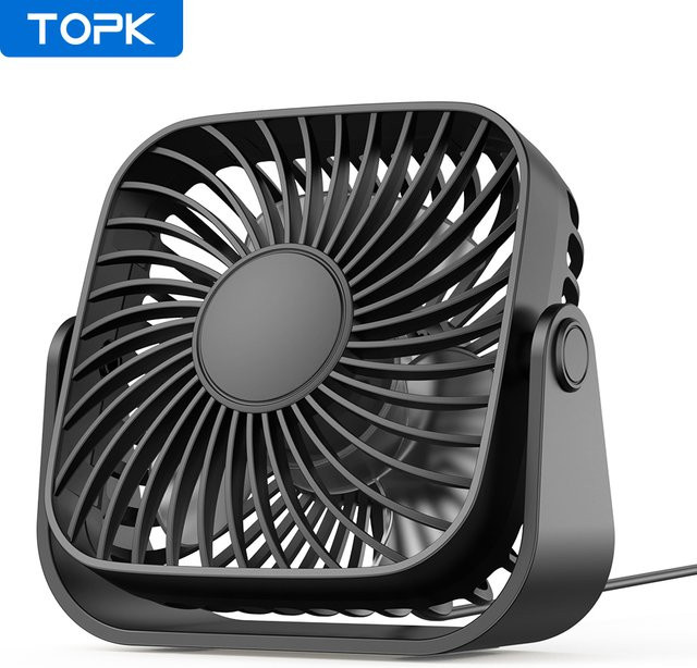 TOPK 4-Zoll USB-Mini-Ventilator in Schwarz mit 3 Geschwindigkeiten und 360 Grad Verstellbarkeit für Camping und Zuhause - Bild 1