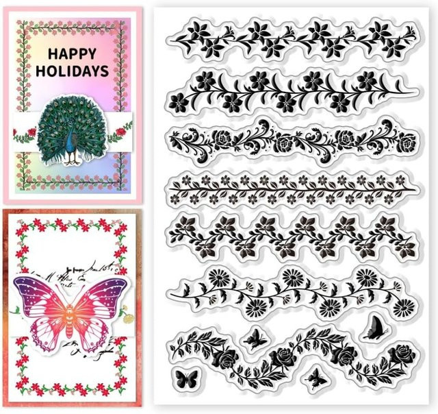 Transparente Silikonstempel Set mit Blumen, Rosen, Gänseblümchen und Schmetterlingen für Journaling und Bastelarbeiten - Bild 1
