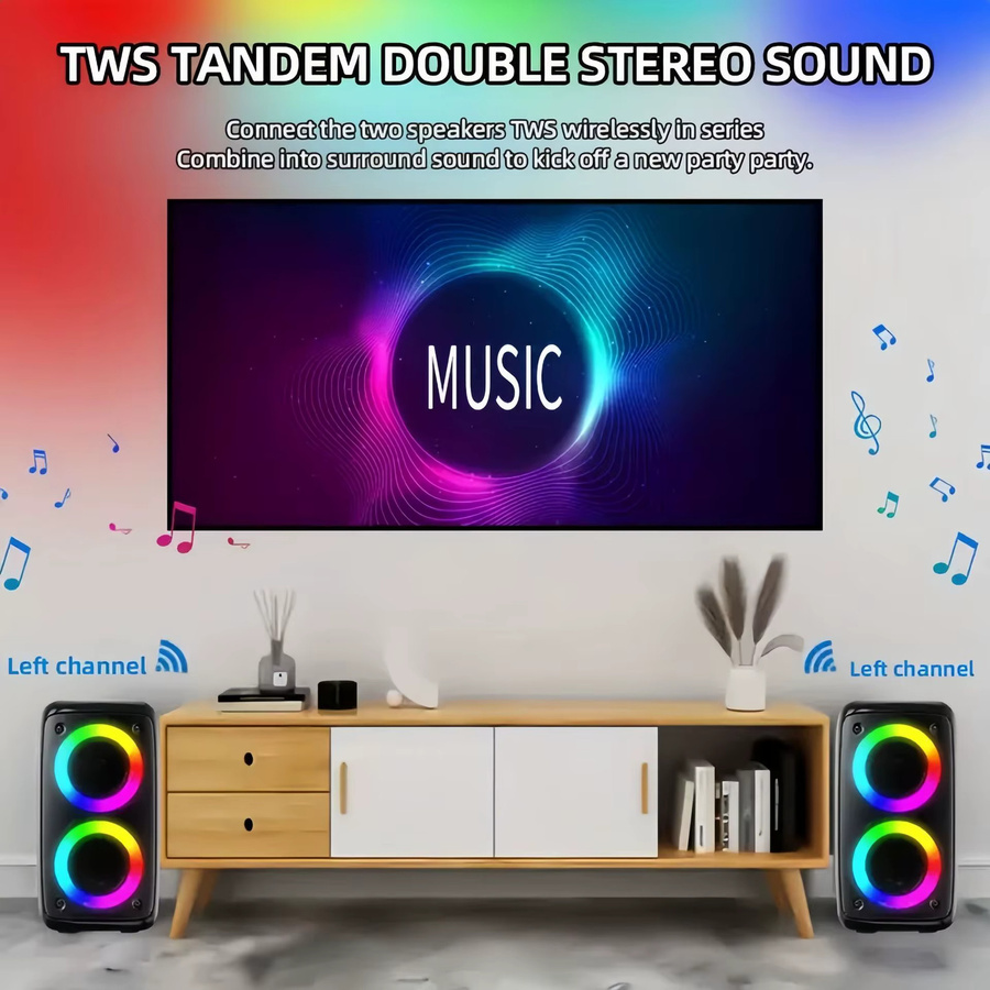 AyeBeau Karaoke Bluetooth Lautsprecher mit Mikrofon, FM Radio und LED-Lampe, Schwarz - Bild 4