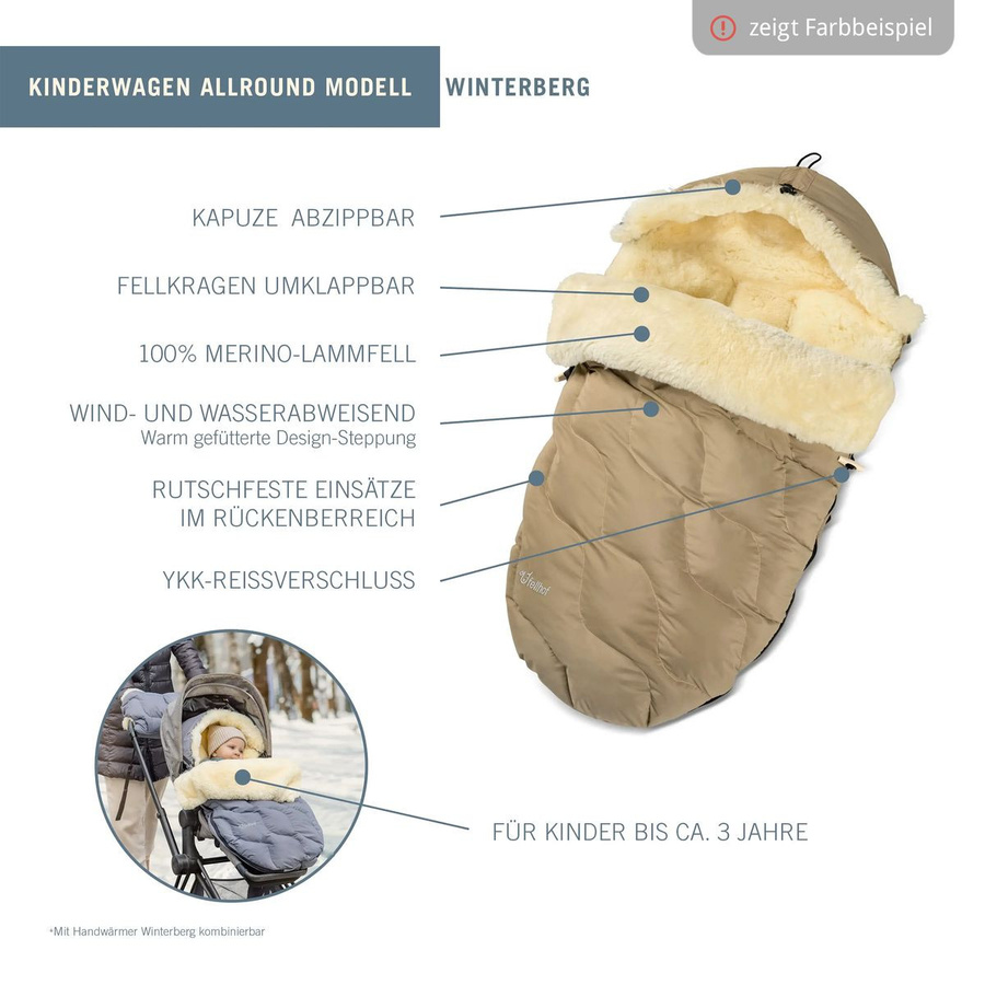 Fellhof Lammfell-Fußsack Winterberg für Buggy, Sport- und Kinderwagen in Schwarz - Bild 2