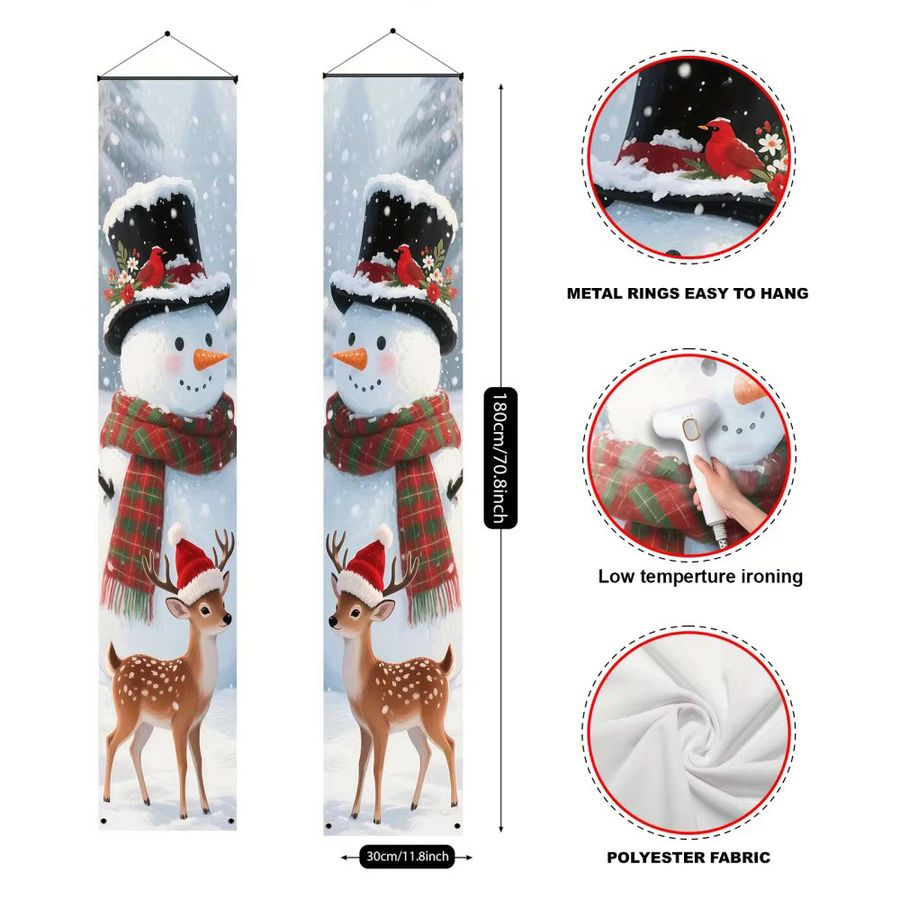 VIKAMA Weihnachtsbanner Winterpartydekoration mit Schneemann und Rentier aus Polyester, 2D-Willkommensschild für Weihnachten und Neujahr, Breite: 180 cm, Höhe: 30 cm - Bild 2