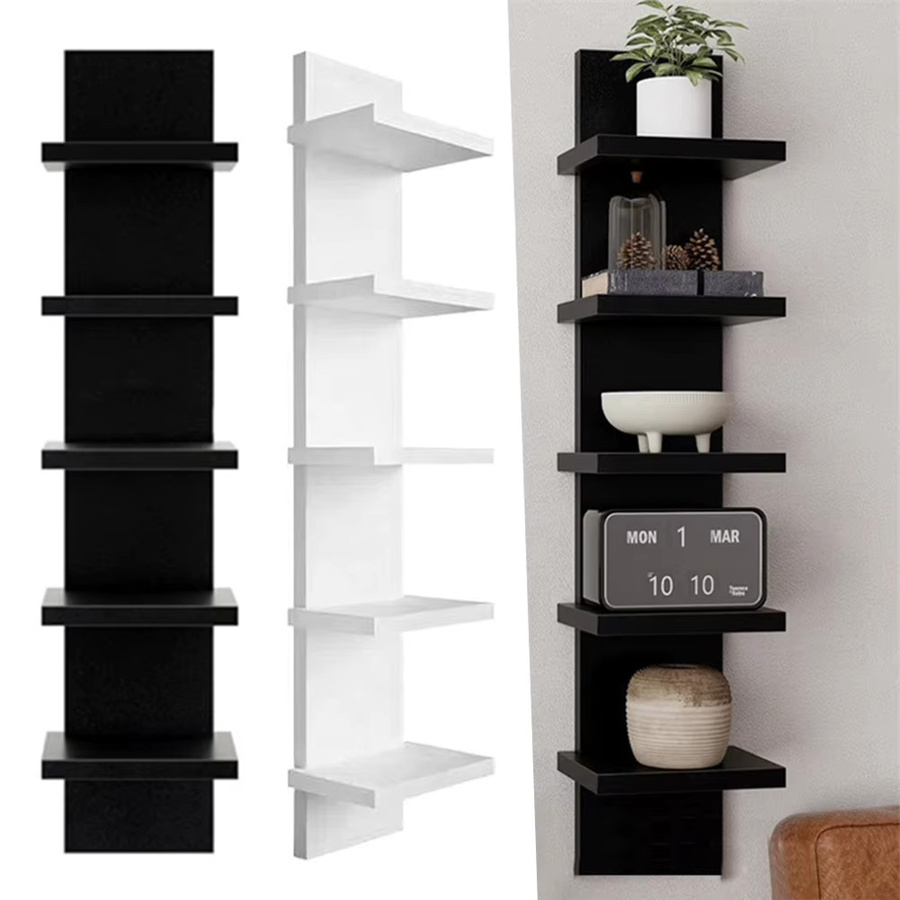 5-stufiges Wand-Bücherregal aus Holz in Schwarz, schwebendes Wandregal für Küche und Badezimmer - Bild 2