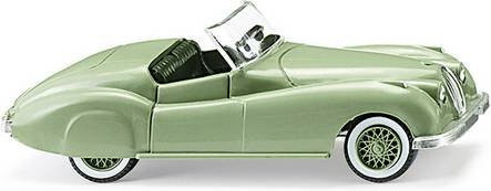 Wiking Modellauto Jaguar XK 120 in Chromoxidgrün und Silber im Maßstab H0