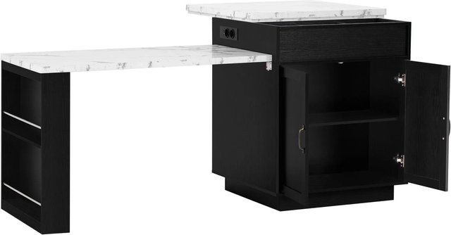 okwish Kücheninsel mit LED-Beleuchtung, Rollen und ausziehbarem Esstisch, Schwarz, B/T/H: 125,5 x 71,0 x 93,0 cm - Bild 1