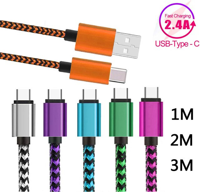 GeydrQ USB Typ C Kabel Blau Geflochtenes Nylon Schnellladegerät 2,4 A für Android und Huawei - Bild 1