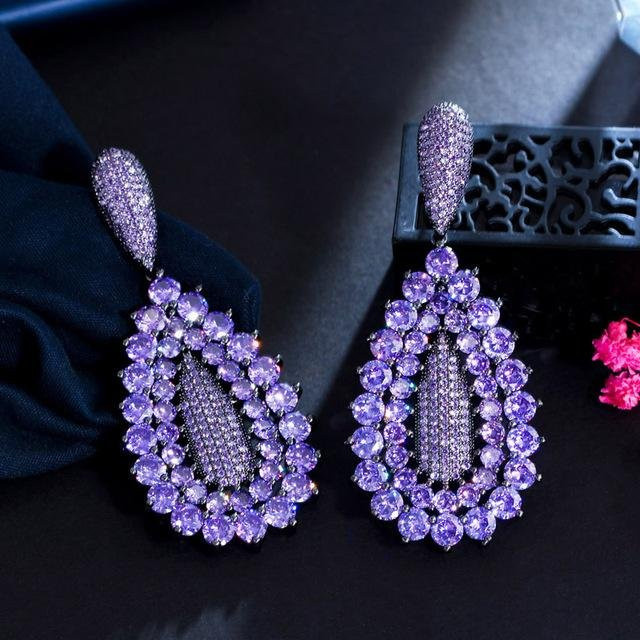 Wucifang Jewelry Ohrhänger, Messing, Zirkonia, Damen, Silber, dunkelviolett - Bild 1