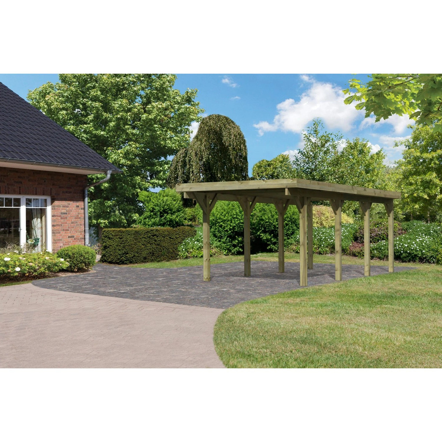 Karibu Einzelcarport Classic 2 Variante A mit StahlDach in Natur-Grün, B/T: 273 x 586 cm - Bild 2