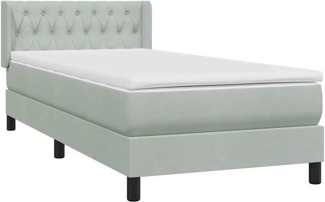 vidaXL Boxspringbett mit Matratze in Hellgrau aus Samt, Hybrid-Design mit Taschenfederkern, B/T/H: 90 x 220 cm - Bild 1