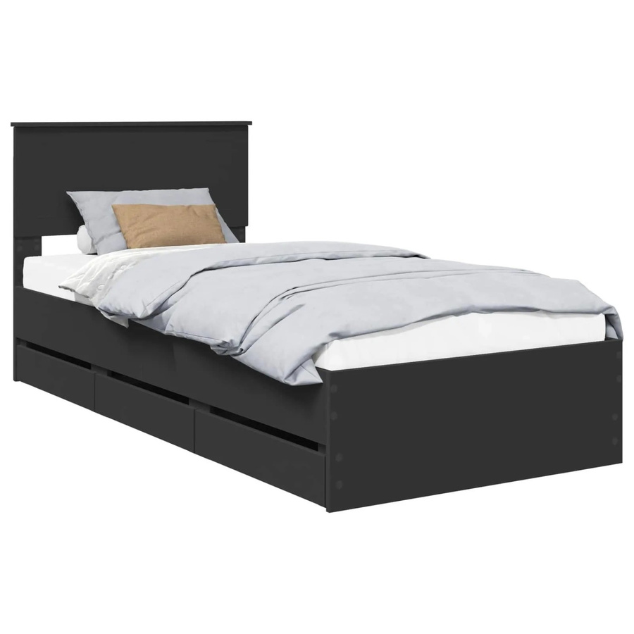 vidaXL Bettrahmen mit Schubladen in Schwarz, modern, aus Holzwerkstoff, Breite: 90 cm, Länge: 200 cm - Bild 2