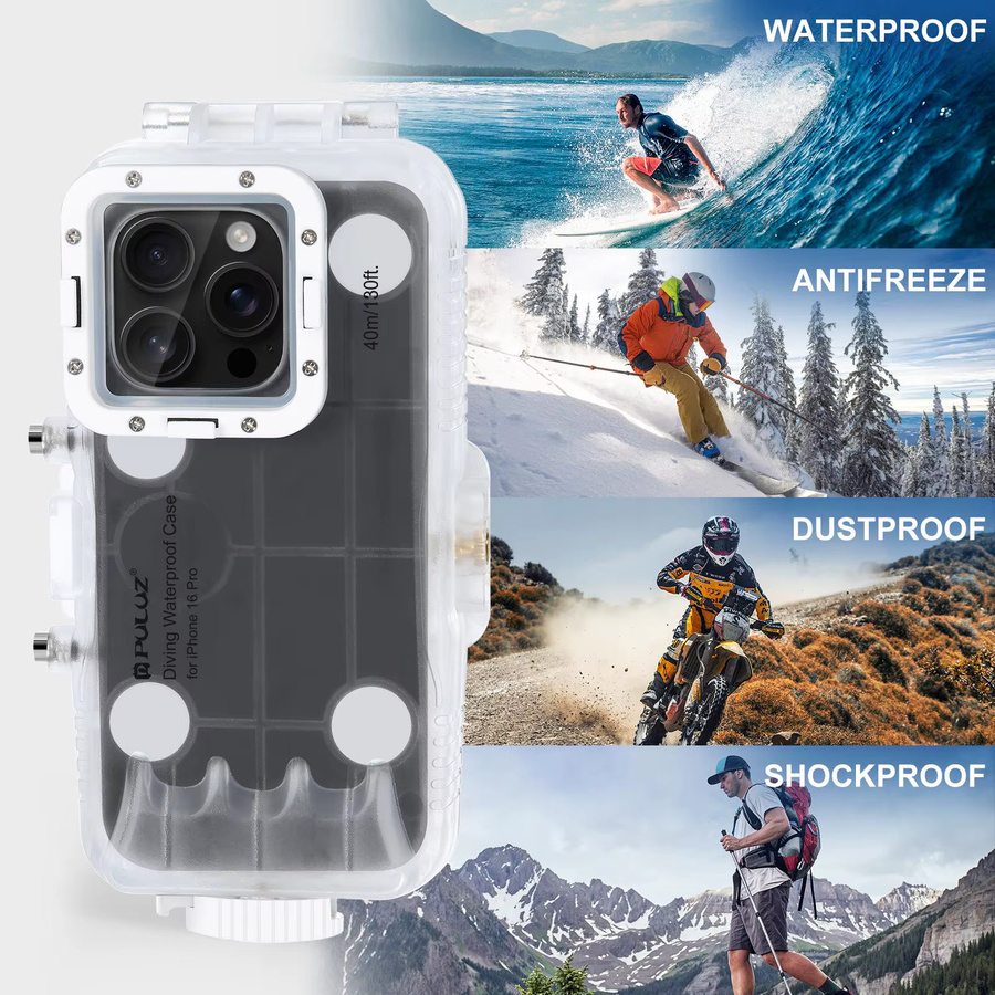 PULUZ Wasserdichte Tauchhülle für iPhone 16 Pro und iPhone 16 Pro Max, transparentes Unterwassergehäuse bis 40 m Tiefe - Bild 5