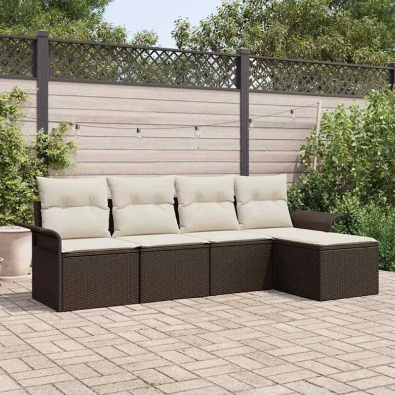 5-teiliges vidaxl Loungemöbel Garten-Sofa-Set aus Polyrattan mit Kissen in Braun - Bild 1