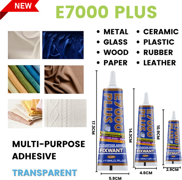 FIXWANT E7000 PLUS Mehrzweckkleber für Stoff, Leder, Metall und Kunststoff, wasserdicht und flexibel - Bild 1