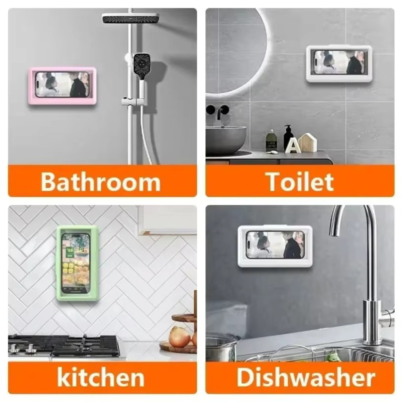 VIKEFON Wasserdichte Handyhülle für Dusche und Badezimmer in Weiß mit Wandmontage ohne Bohren und Antibeschlag-Touchscreen für horizontale oder vertikale Nutzung - Bild 4
