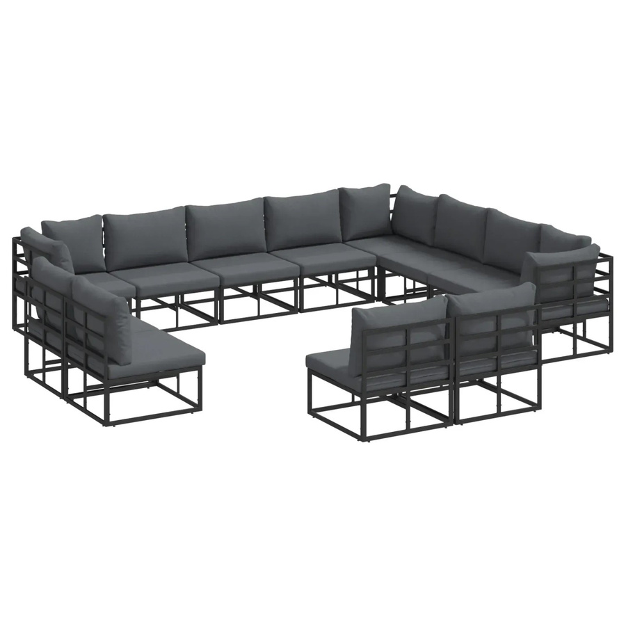 vidaXL Garten-Sofa-Set 12-teilig in U-Form aus pulverbeschichtetem Aluminium mit Kissen in Schwarz und Anthrazit - Bild 2