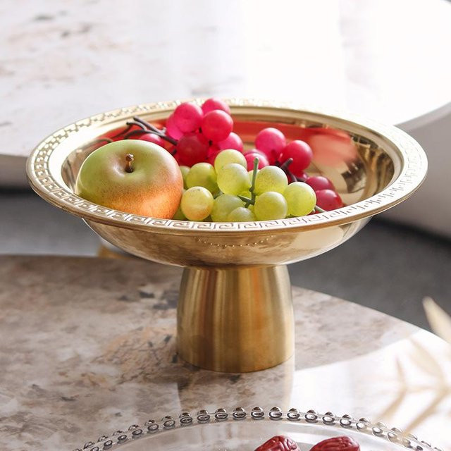 Kreative Obstschale im chinesischen Stil mit goldenen Verzierungen, beige, Durchmesser: 26,5 cm, Höhe: 1,0 cm - Bild 1