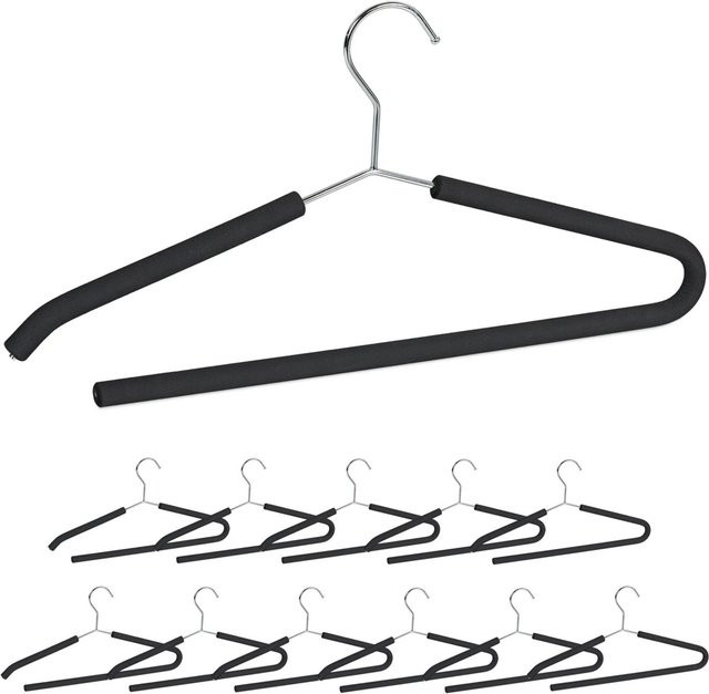 Relaxdays Kleiderbügel 12er Set aus Metall mit Schaumstoff, rutschfest, Schwarz Silber, B/T/H: 42,5 x 15,5 x 0,5 cm - Bild 1