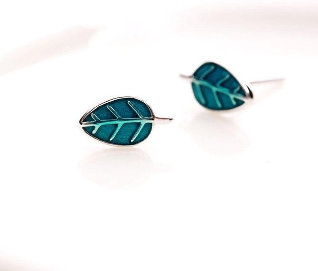 Ohrstecker Green Leaf, Messing, Bunt, Damen - Bild 1