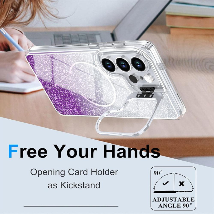 Glitzer-Handyhülle mit Magnetischem Halter und Ständer für Samsung Galaxy S26 Ultra S2 Plus S24 FE A6 A37 A17 in Transparent - Bild 4