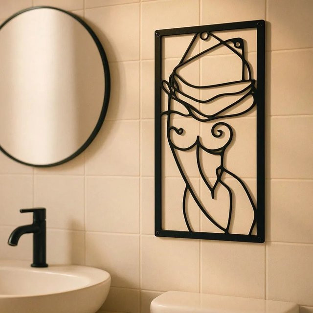 CIFBUY Moderne Metall-Wandkunst Weibliche Silhouette in Schwarz als wasserfestes Wandposter für Schlafzimmer und Badezimmer - Bild 1