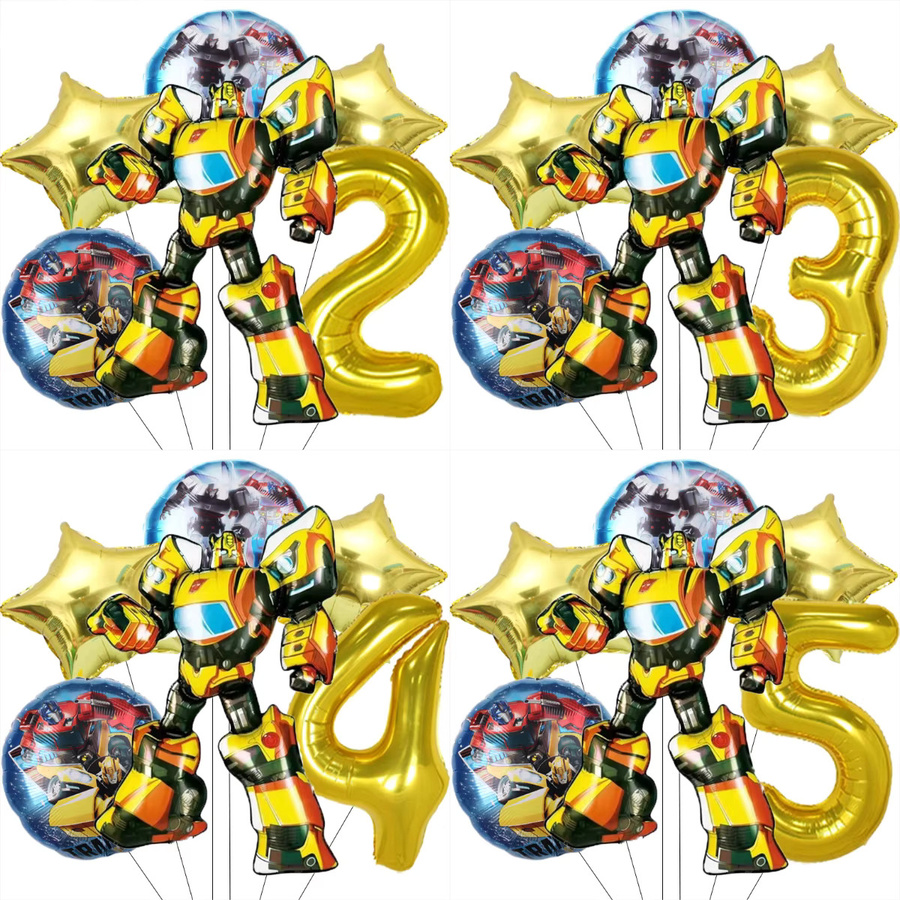 6er Set Hasbro Transformers Bumblebee Partyballons aus Aluminiumfolie in Gelb für deine Geburtstagsparty oder Babyparty - Bild 2