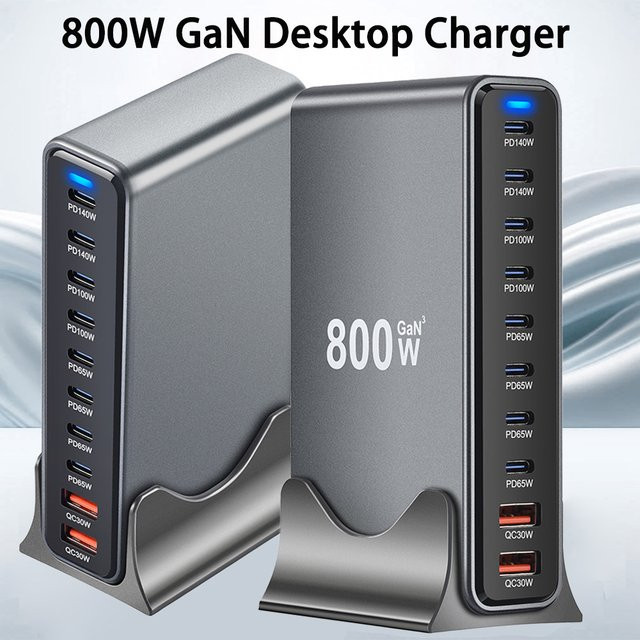 OIMG 800 W GaN Schnellladestation mit 10 Ports und Dual 140 W PD3.1 USB C Tischladegerät in Schwarz und Grau - Bild 1