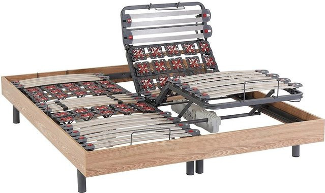 Vente-unique Bettgestell Ciserano mit verstellbarem Lattenrost in Naturfarben Eiche/Beige 200 cm - Bild 1
